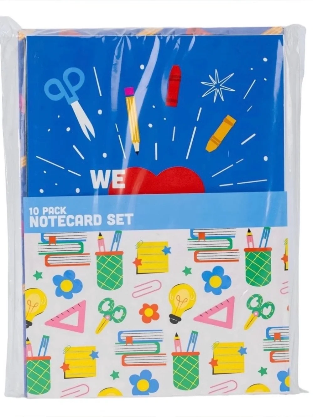 10 Pack Teacher Thank You Folded Notecards, School Theme, Multicolor, Envelopes